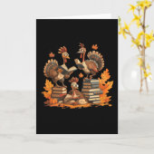 トルキーの本を読む感謝祭女性男性子供B カード (黄色い花)