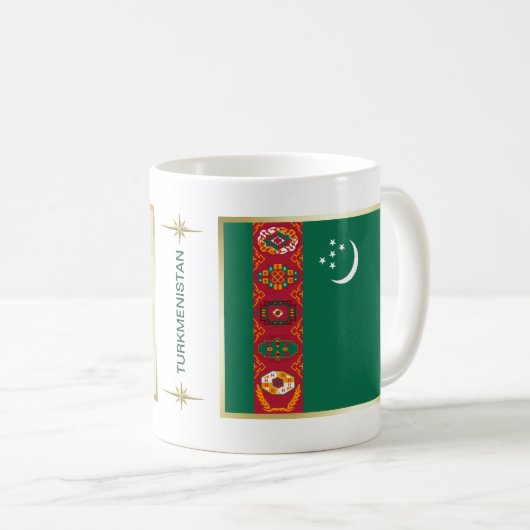 トルクメニスタンの旗と地図のマグ コーヒーマグカップ (正面右)