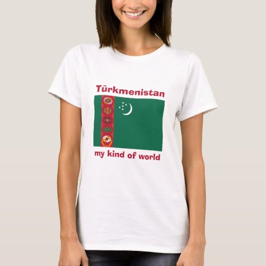 トルクメニスタンの旗＋地図＋テキストTシャツ Tシャツ (正面)