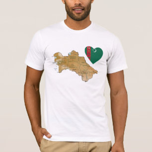トルクメニスタン国旗のハートと地図Tシャツ Tシャツ