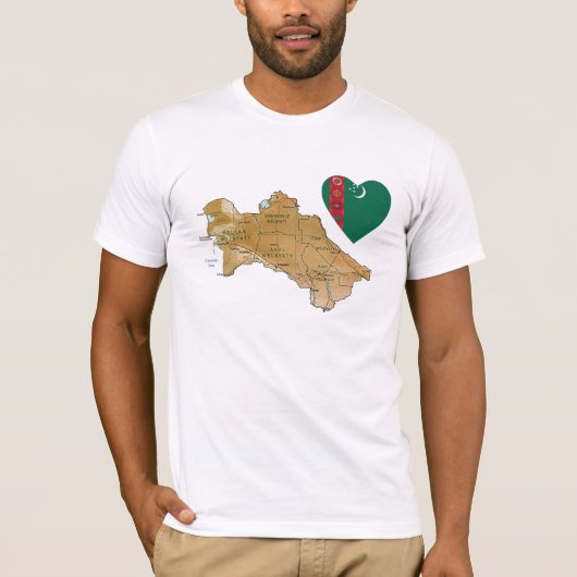 トルクメニスタン国旗のハートと地図Tシャツ Tシャツ (正面)