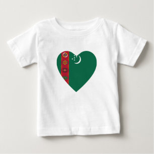 トルクメニスタン国旗のハートTシャツ ベビーTシャツ