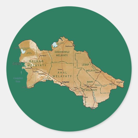 トルクメニスタン地図ステッカー ラウンドシール (正面)