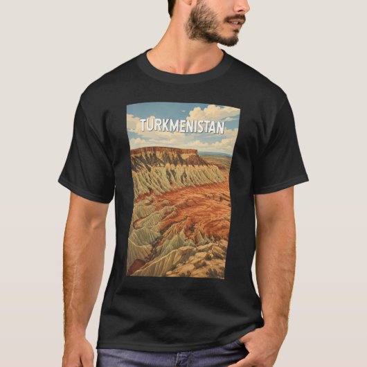 トルクメニスタン イラスト 旅行 アート ヴィンテージ Tシャツ (正面)