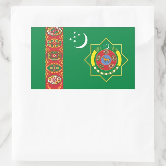 トルクメン国旗とエンブレム、トルクメニスタン国旗 長方形シール (バッグ)