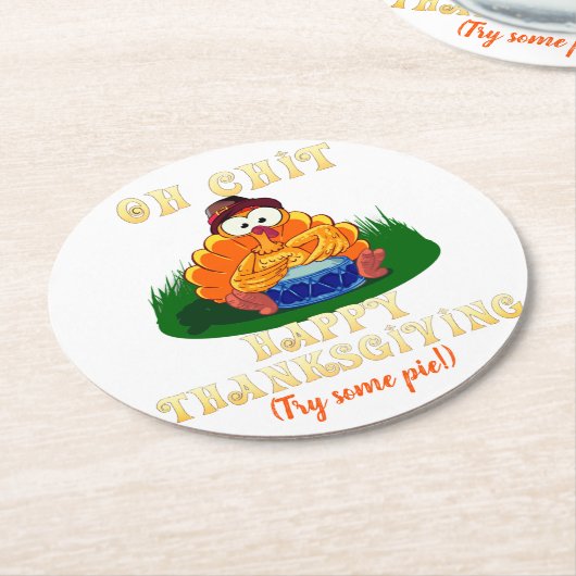トルコおもしろいは感謝祭だと気付く！ ラウンドペーパーコースター (アングル)