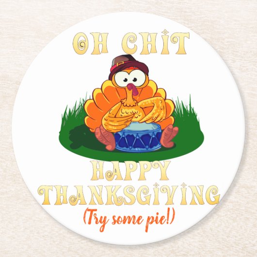トルコおもしろいは感謝祭だと気付く！ ラウンドペーパーコースター (正面)