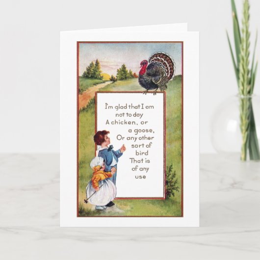 トルコおよび子供のヴィンテージの感謝祭 シーズンカード (正面)