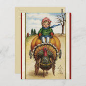 トルコがカボチャのカートに子供を引っ張る感謝祭 ポストカード (正面/裏面)