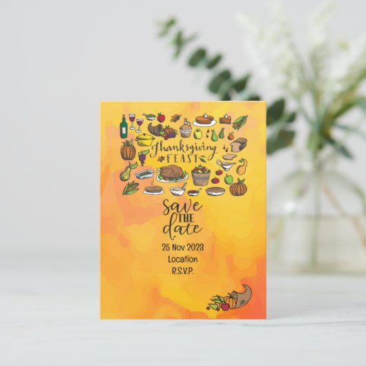 トルコとの感謝祭は、日付の招待を保存 ポストカード (スタンド正面)