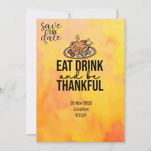 トルコとの感謝祭は、日付の招待を保存 招待状 (正面)