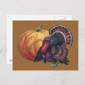トルコとカボチャヴィンテージ感謝祭 シーズンポストカード (正面/裏面)
