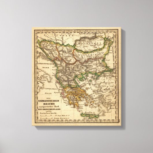 トルコとギリシャの地図 キャンバスプリント (正面)