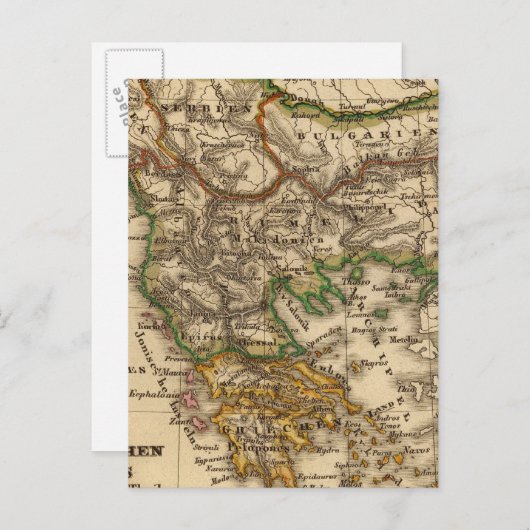 トルコとギリシャの地図 ポストカード (正面/裏面)