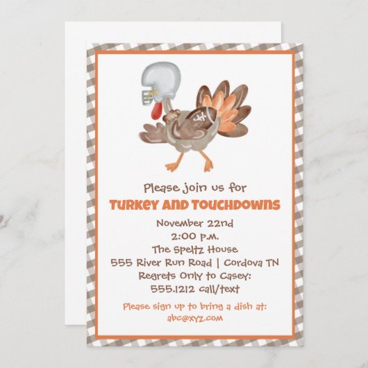 トルコとタッチダウンズサンクスギビング招待状 招待状 (正面/裏面)