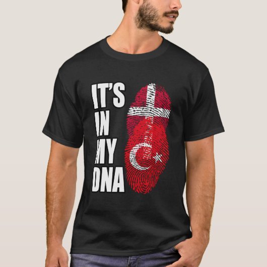トルコとデンマークのミックス伝統Dnaフラグ Tシャツ (正面)