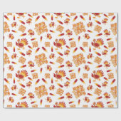 トルコとフェザー幸せな感謝祭ホワイトシームレス ラッピングペーパー (フラット)