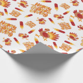 トルコとフェザー幸せな感謝祭ホワイトシームレス ラッピングペーパー (角)