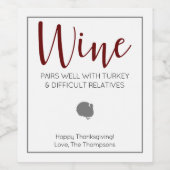 トルコと困難な親戚とのワインのペア ワインラベル (シングルラベル)