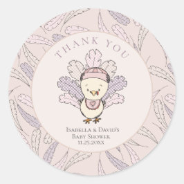 トルコと羽秋ガールベビーシャワーありがとう ラウンドシール