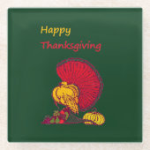 トルコと野菜は幸せな感謝祭の緑 ガラスコースター (正面)