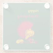 トルコと野菜は幸せな感謝祭の緑 ガラスコースター (裏面)