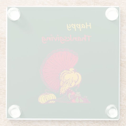 トルコと野菜は幸せな感謝祭の緑 ガラスコースター (裏面)