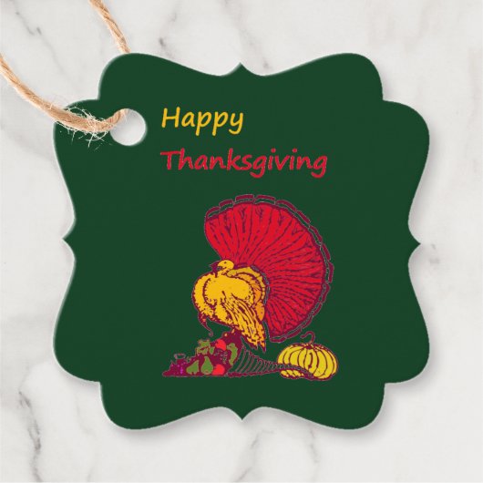 トルコと野菜は幸せな感謝祭の緑 フェイバータグ (正面)