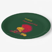 トルコと野菜は幸せな感謝祭の緑 ペーパープレート (アングル)