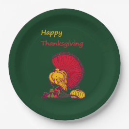 トルコと野菜は幸せな感謝祭の緑 ペーパープレート