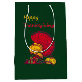 トルコと野菜は幸せな感謝祭の緑 ミディアムペーパーバッグ (正面)