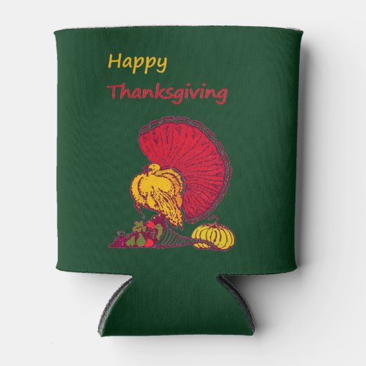 トルコと野菜は幸せな感謝祭の緑 缶クーラー (正面)