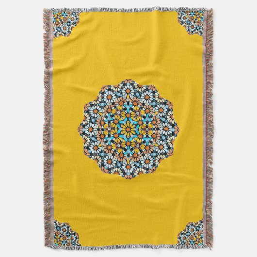 トルコと黄色の大理石モロッコモザイク スローブランケット (正面縦)