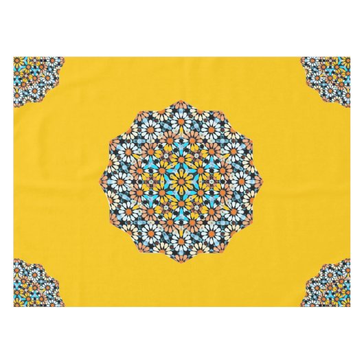 トルコと黄色の大理石モロッコモザイク テーブルクロス (正面(横))