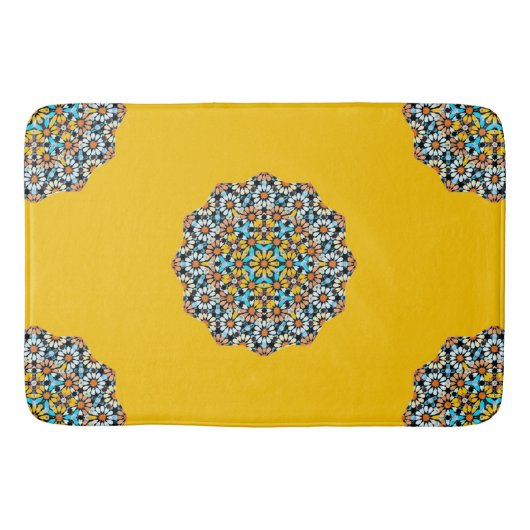 トルコと黄色の大理石モロッコモザイク バスマット (正面)