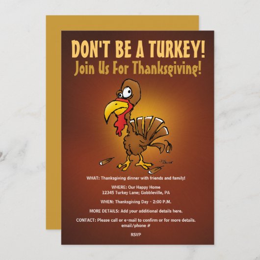 トルコのおもしろいな感謝祭の招待状があないで下さい 招待状 (正面/裏面)