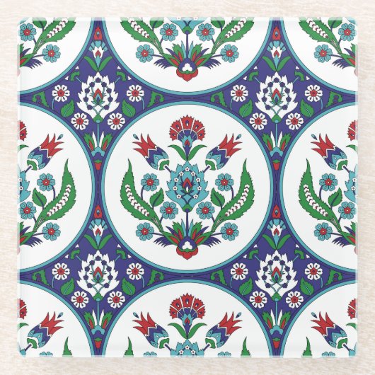 トルコのアラビア語、チューリップの花、シームレスなパターン。 ガラスコースター (正面)