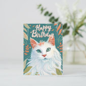 トルコのアンゴラ猫お誕生日おめでとう ポストカード (スタンド正面)