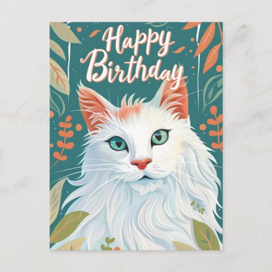 トルコのアンゴラ猫お誕生日おめでとう ポストカード (正面)