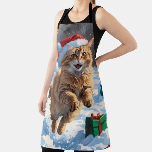 トルコのアンゴラ走キャットの雪のクリスマス帽子 エプロン (インサイチュ)
