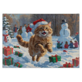 トルコのアンゴラ走キャットの雪のクリスマス帽子 カッティングボード (正面)