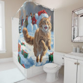 トルコのアンゴラ走キャットの雪のクリスマス帽子 シャワーカーテン (インサイチュ)