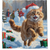 トルコのアンゴラ走キャットの雪のクリスマス帽子 シャワーカーテン (正面)