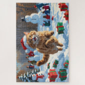 トルコのアンゴラ走キャットの雪のクリスマス帽子 ジグソーパズル (縦)