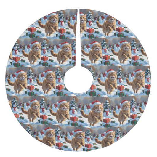 トルコのアンゴラ走キャットの雪のクリスマス帽子 ブラッシュドポリエステルツリースカート (正面)