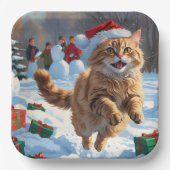 トルコのアンゴラ走キャットの雪のクリスマス帽子 ペーパープレート (正面)