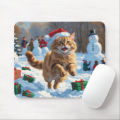 トルコのアンゴラ走キャットの雪のクリスマス帽子 マウスパッド (マウス)