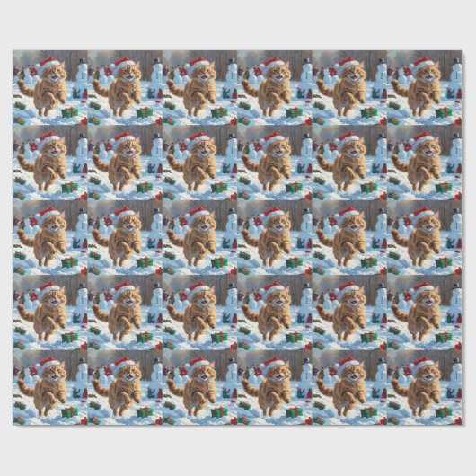 トルコのアンゴラ走キャットの雪のクリスマス帽子 ラッピングペーパー (フラット)