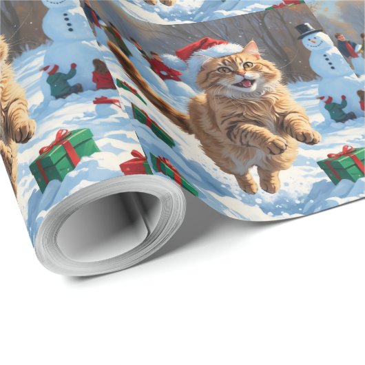 トルコのアンゴラ走キャットの雪のクリスマス帽子 ラッピングペーパー (ロールコーナー)