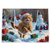 トルコのアンゴラ走キャットの雪のクリスマス帽子 ラージペーパーバッグ (正面)